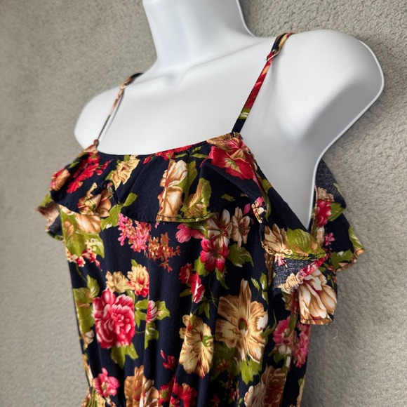 Anthropologie‎ Dress Womens M Blue Floral Midi Boho Sleeveless Ruffle Sundress - Picture 5 of 13